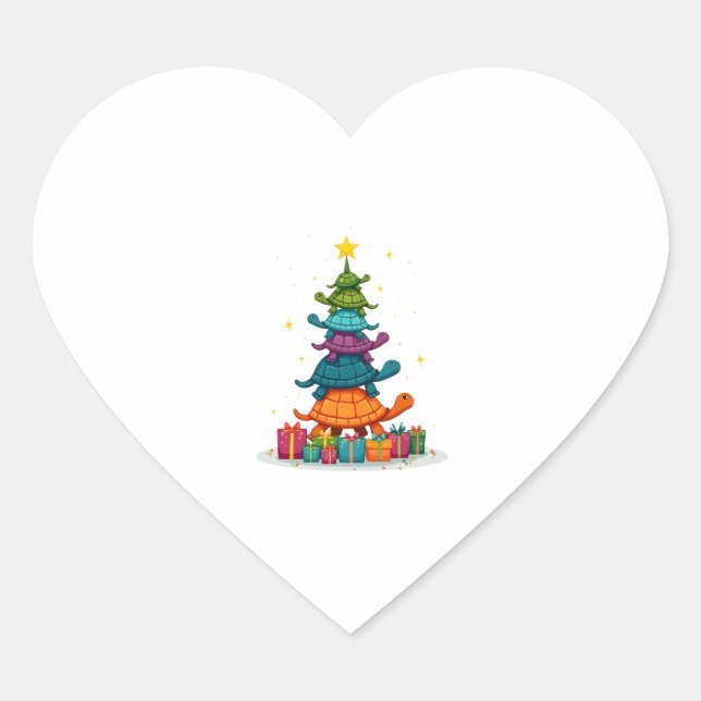 Turtle Tree Christmas Tree Adorable Turtle Christm Heart Sticker (Front)