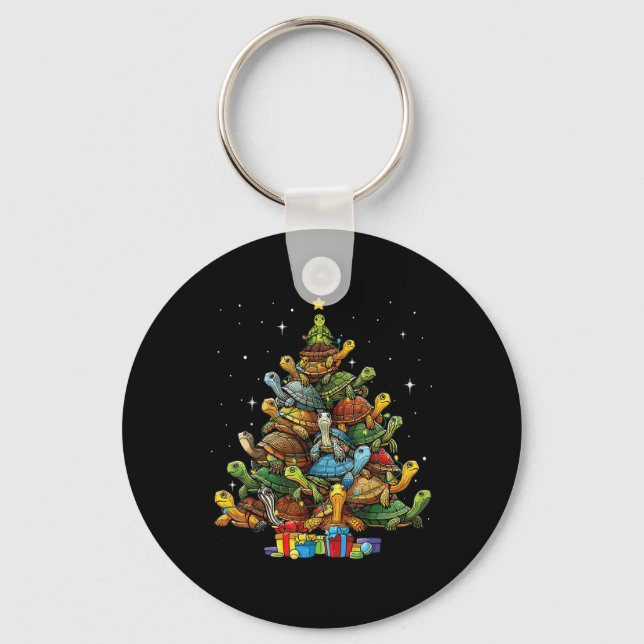 Turtle Tree Christmas Tree Adorable Turtle Christm Key Ring (Front)