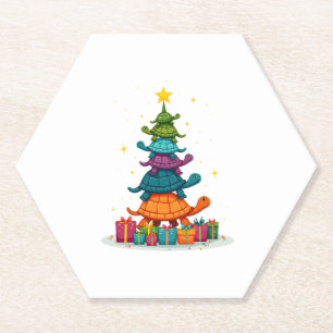 Turtle Tree Christmas Tree Adorable Turtle Christm Paper Coaster