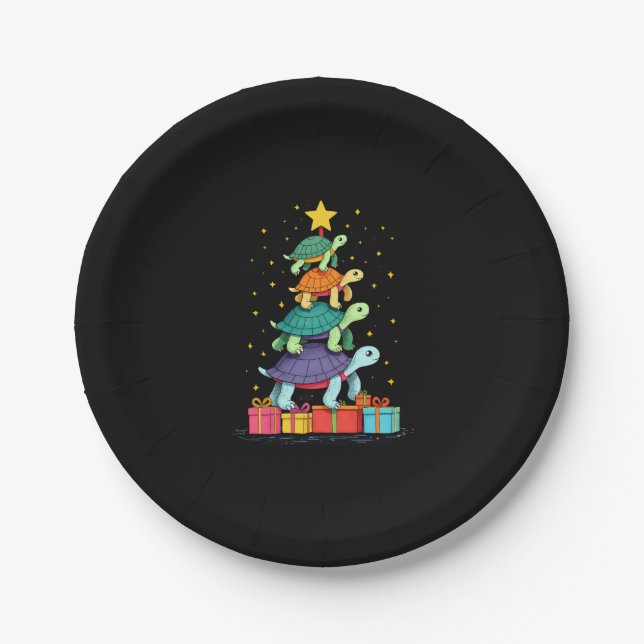 Turtle Tree Christmas Tree Adorable Turtle Christm Paper Plate (Front)