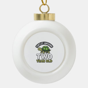 Turtle Two Year Old Birthday Vintage Engraving Shi Ceramic Ball Christmas Ornament