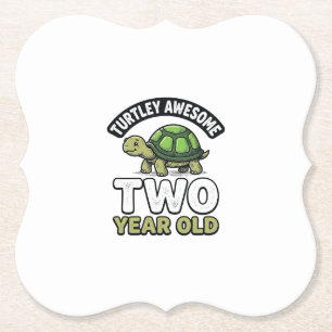 Turtle Two Year Old Birthday Vintage Engraving Shi Paper Coaster