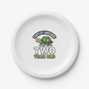 Turtle Two Year Old Birthday Vintage Engraving Shi Paper Plate