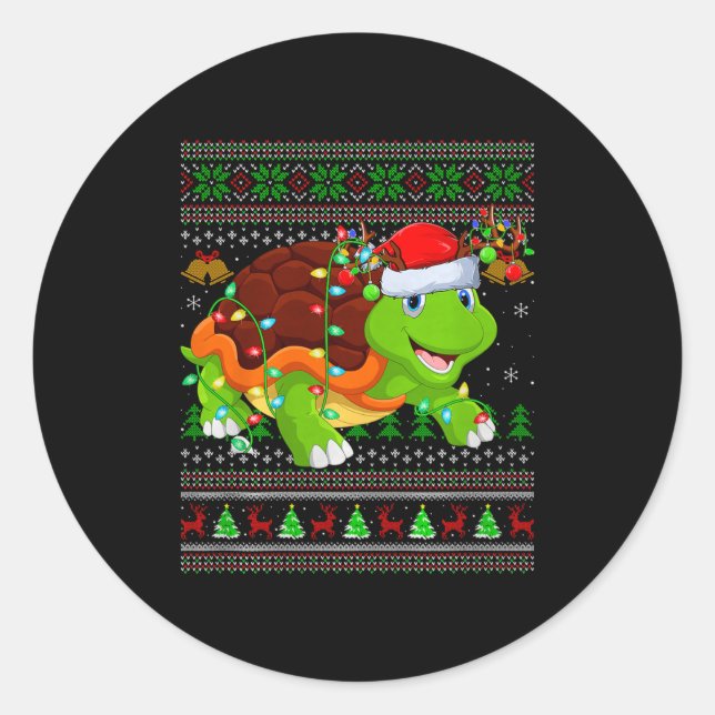 Turtle Ugly Christmas Sweaters Holiday Santa Cute  Classic Round Sticker (Front)