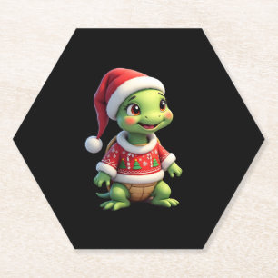 Turtle Ugly Sweater Santa Hat Christmas T-Shirt (1 Paper Coaster