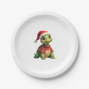 Turtle Ugly Sweater Santa Hat Christmas T-Shirt (1 Paper Plate