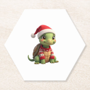 Turtle Ugly Sweater Santa Hat Christmas T-Shirt (2 Paper Coaster