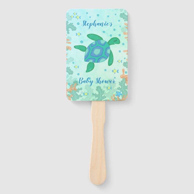 Turtle Under The Sea Baby Shower Hand Fan (Front)
