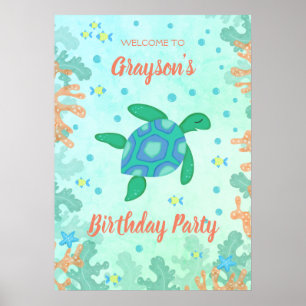 Turtle Under The Sea Birthday Party Poster