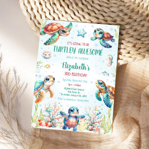 Turtle Under the Sea Ocean Theme Birthday Invitation