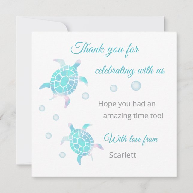 Turtle Under The Sea Personalized Thank You Card (Front)