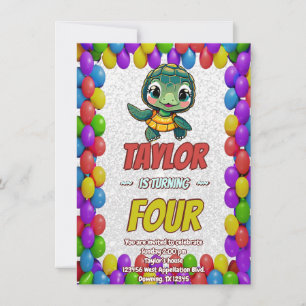 Turtle Unique Personalised Birthday Invite Kids