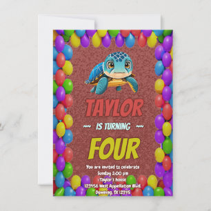 Turtle Unique Personalised Birthday Invite Kids