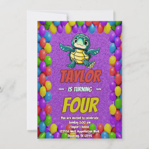 Turtle Unique Personalised Birthday Invite Kids
