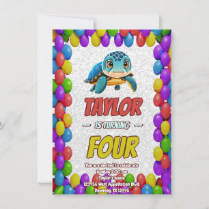 Turtle Unique Personalised Birthday Invite Kids
