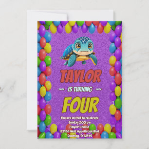 Turtle Unique Personalised Birthday Invite Kids