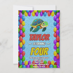 Turtle Unique Personalised Birthday Invite Kids