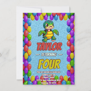 Turtle Unique Personalised Birthday Invite Kids