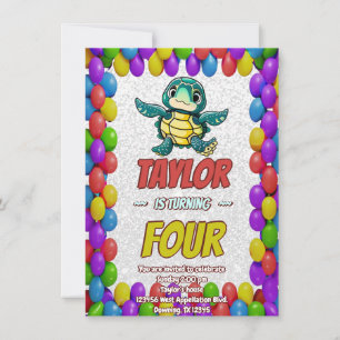 Turtle Unique Personalised Birthday Invite Kids