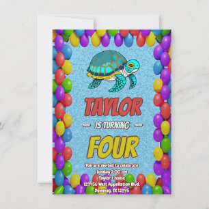 Turtle Unique Personalised Birthday Invite Kids