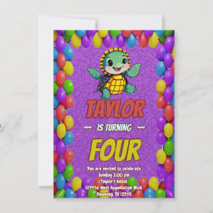 Turtle Unique Personalised Birthday Invite Kids