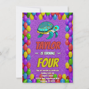 Turtle Unique Personalised Birthday Invite Kids