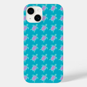 Turtle watercolor art patterned aqua pink Case-Mate iPhone 14 case