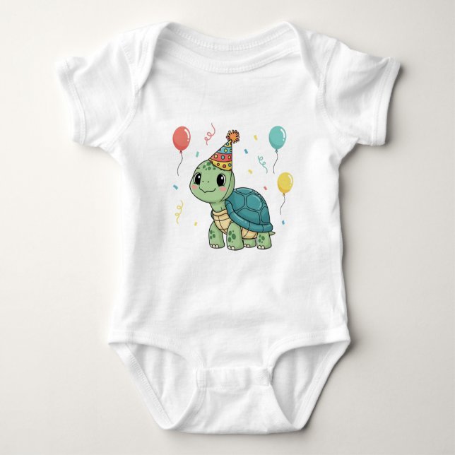 Turtle Wearing a Party Hat Baby Bodysuit (Front)