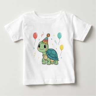 Turtle Wearing a Party Hat Baby T-Shirt