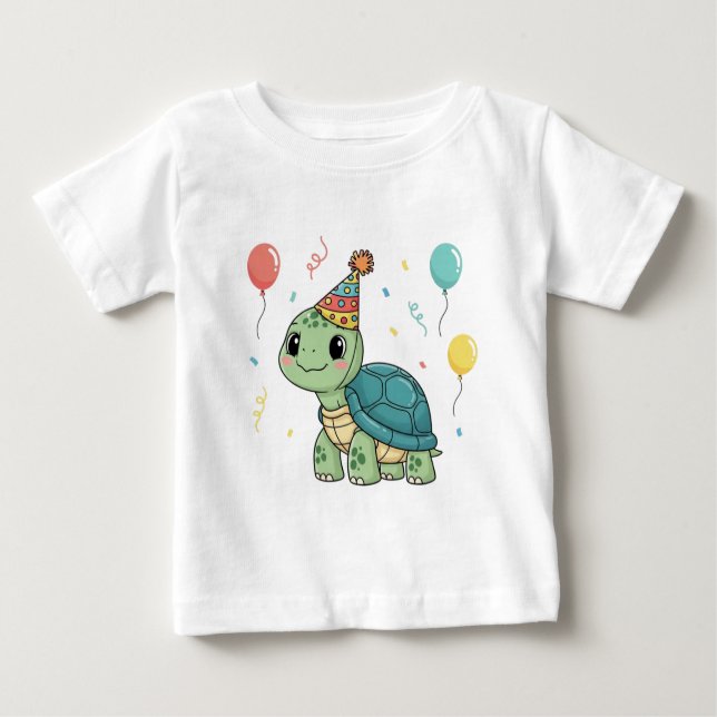 Turtle Wearing a Party Hat Baby T-Shirt (Front)