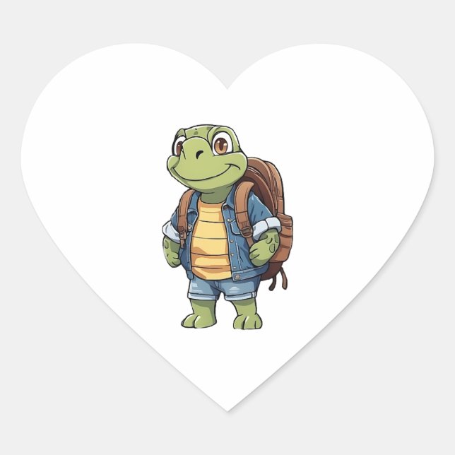 Turtle Wearing Backpack Heart Sticker (Front)