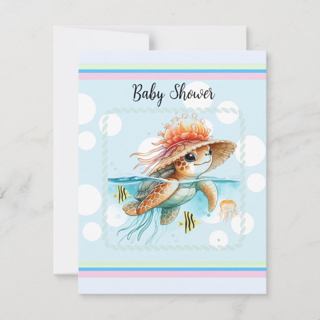 Turtle Wearing Jellyfish Hat Baby Shower Invitation (Front)