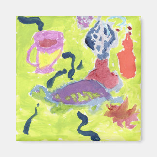 Turtle with a cup of tea magnet