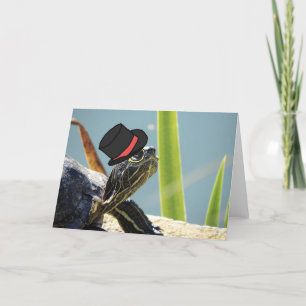Turtle with an Monocle and Top Hat Blank Greeting Card