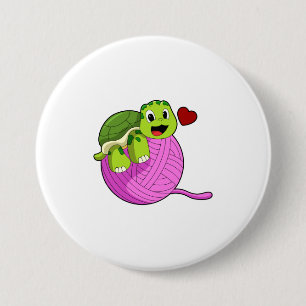 Turtle with Ball of Wool 7.5 Cm Round Badge