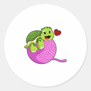 Turtle with Ball of Wool Classic Round Sticker