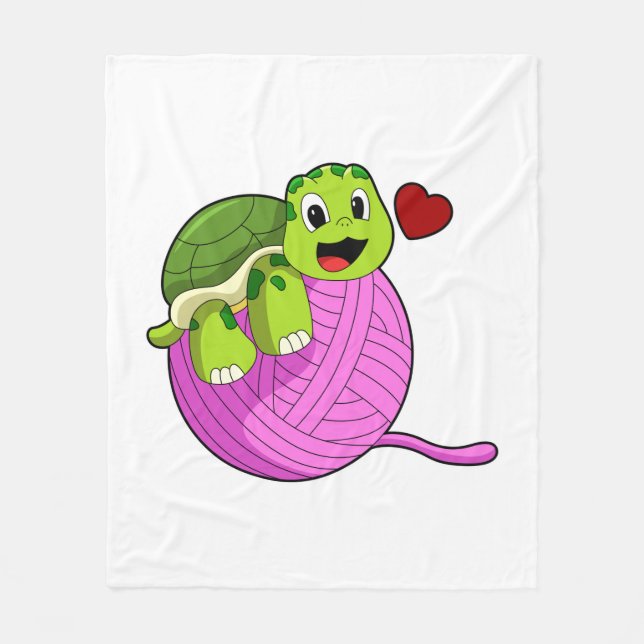 Turtle with Ball of Wool Fleece Blanket (Front)