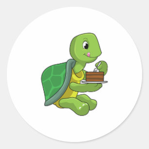 Turtle with Cake Classic Round Sticker