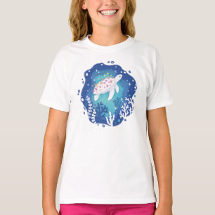 Turtle with Corals in Ocean Paper Art Illustration T-Shirt