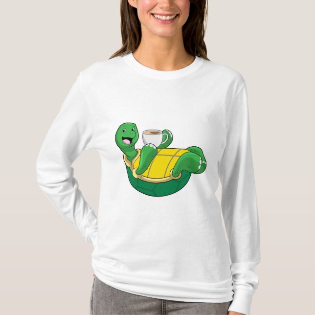 Turtle with Cup of Coffee T-Shirt (Front)