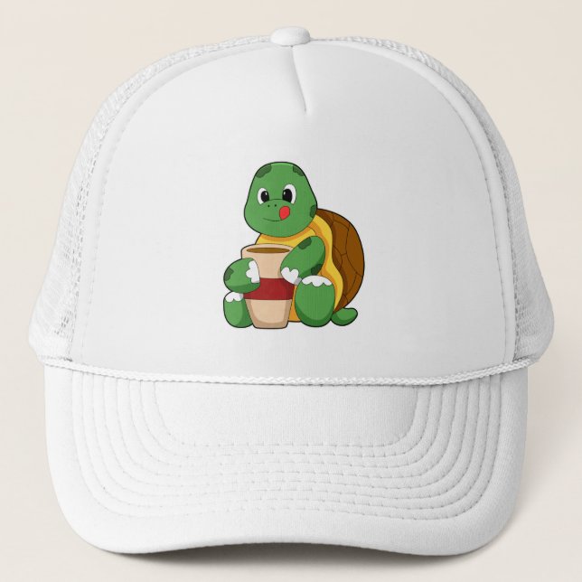 Turtle with Cup of Coffee Trucker Hat (Front)