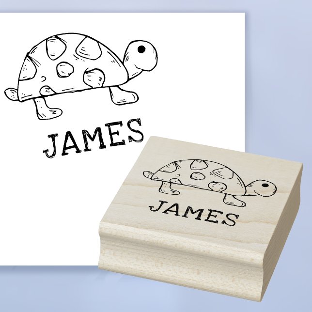 Turtle with Custom Name Signature Rubber Art Stamp (Express Yourself, Leave Your Mark! 🐢🎨)