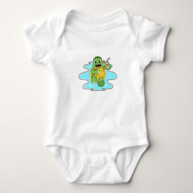 Turtle with Drink in Water Baby Bodysuit (Front)