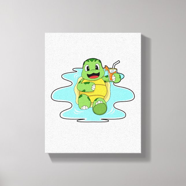 Turtle with Drink in Water Canvas Print (Front)