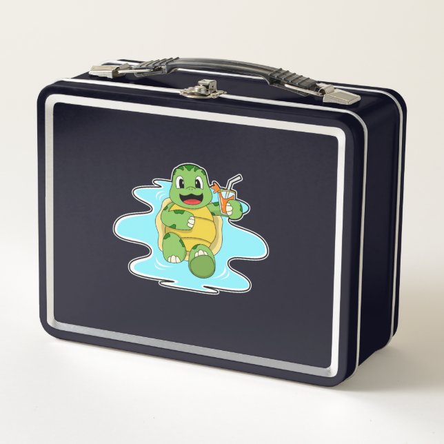 Turtle with Drink in Water Metal Lunch Box (Front)
