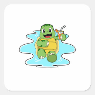 Turtle with Drink in Water Square Sticker
