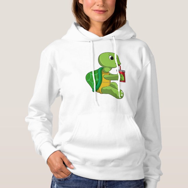 Turtle with Drinking mug with Straw Hoodie (Front)