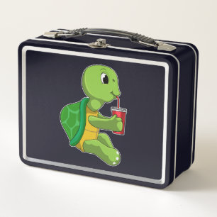 Turtle with Drinking mug with Straw Metal Lunch Box