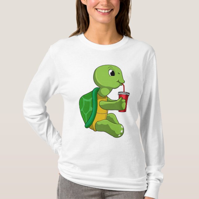 Turtle with Drinking mug with Straw T-Shirt (Front)