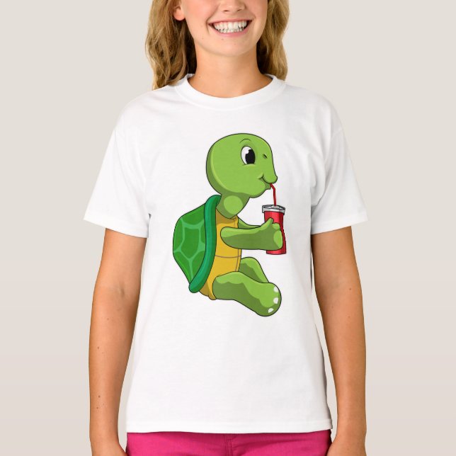 Turtle with Drinking mug with Straw T-Shirt (Front)